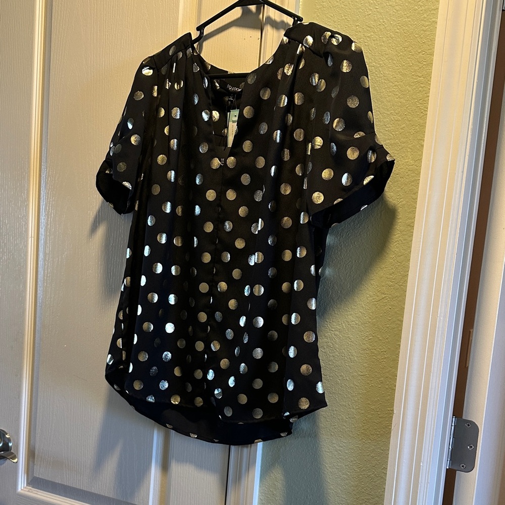 Papermoon Black Blouse with Gold Polka Dots